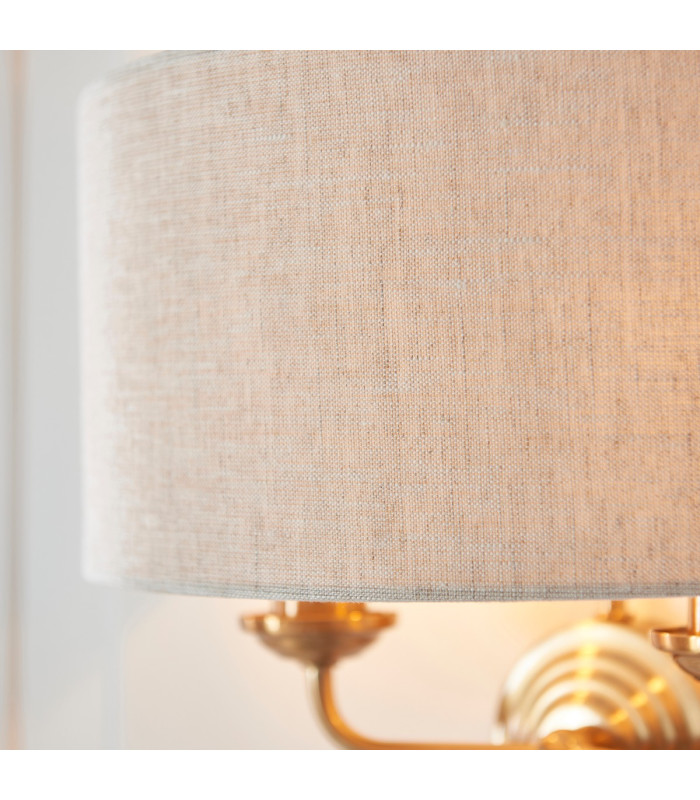 Highclere Wall Lamp with Shade Vintage Brass, Natural Linen, 2x E14