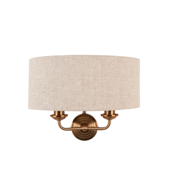 Highclere Wall Lamp with Shade Vintage Brass, Natural Linen, 2x E14