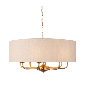 Highclere Multi Arm Pendant Ceiling Light Vintage Brass, Natural Linen, 8x E14