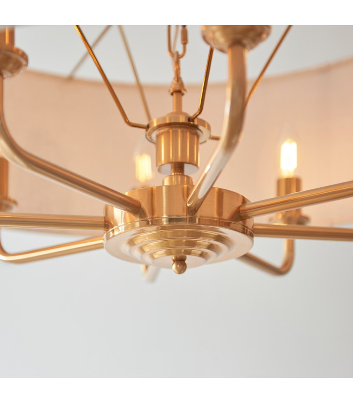 Highclere Multi Arm Pendant Ceiling Light Vintage Brass, Natural Linen, 8x E14