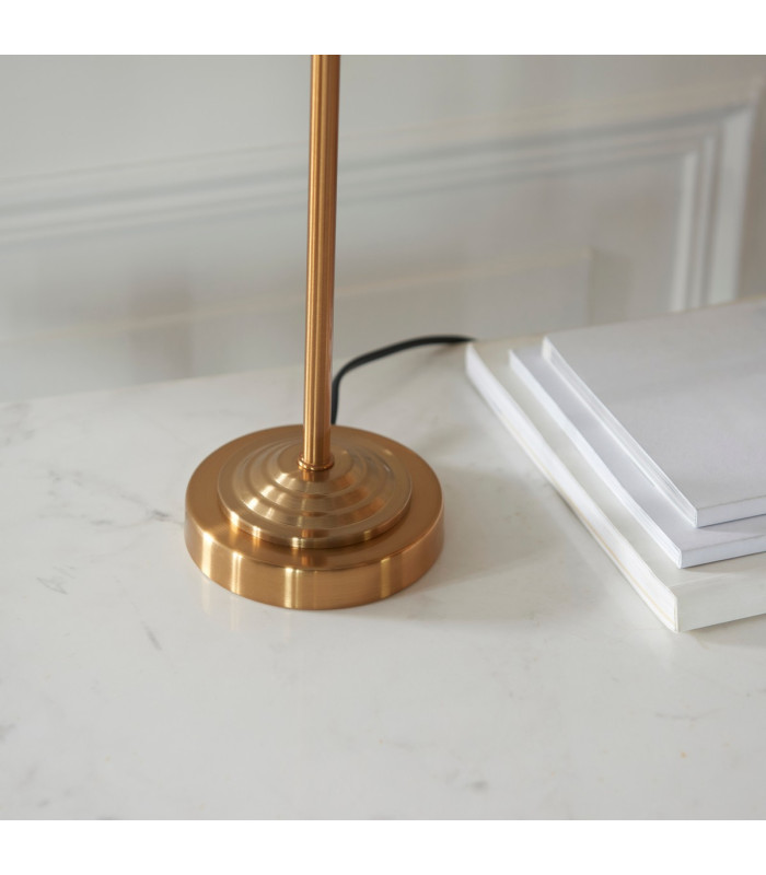 Highclere Table Lamp with Round Shade Vintage Brass, Natural Linen, 1x E14