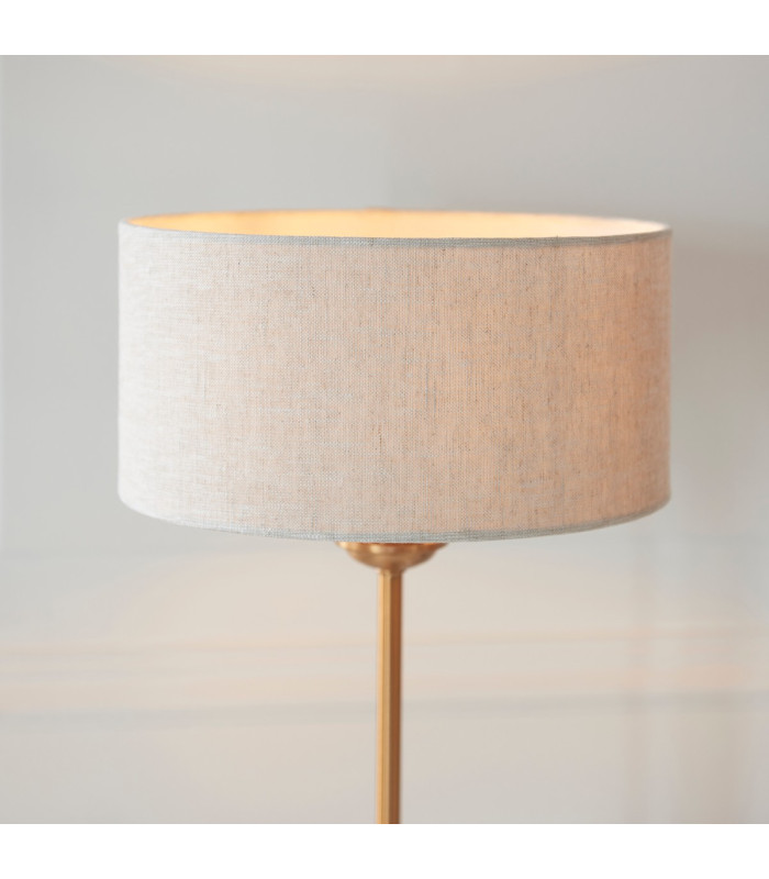 Highclere Table Lamp with Round Shade Vintage Brass, Natural Linen, 1x E14