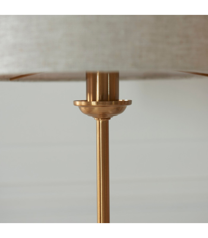 Highclere Table Lamp with Round Shade Vintage Brass, Natural Linen, 1x E14