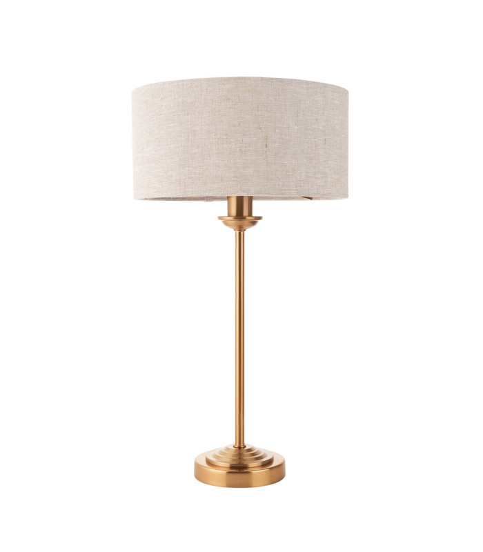 Highclere Table Lamp with Round Shade Vintage Brass, Natural Linen, 1x E14