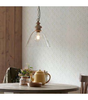 Cotswold Dome Pendant Ceiling Light Natural Ash, Brushed Aged Brass Plate, Clear Glass , 1x E27