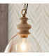 Cotswold Dome Pendant Ceiling Light Natural Ash, Brushed Aged Brass Plate, Clear Glass , 1x E27