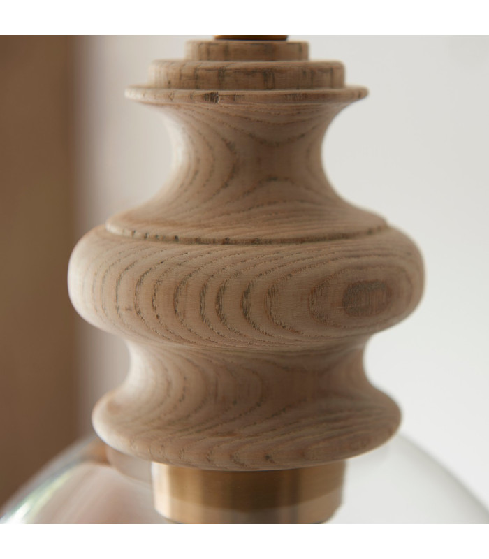 Cotswold Dome Pendant Ceiling Light Natural Ash, Brushed Aged Brass Plate, Clear Glass , 1x E27