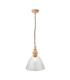 Cotswold Dome Pendant Ceiling Light Natural Ash, Brushed Aged Brass Plate, Clear Glass , 1x E27