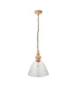 Cotswold Dome Pendant Ceiling Light Natural Ash, Brushed Aged Brass Plate, Clear Glass , 1x E27