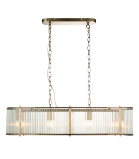 Ridgeton Bar Pendant Ceiling Light Antique Brass Plate, Clear Ribbed Glass, 4x E14