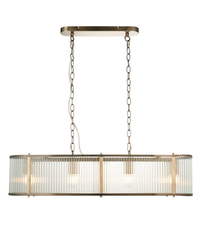 Ridgeton Bar Pendant Ceiling Light Antique Brass Plate, Clear Ribbed Glass, 4x E14