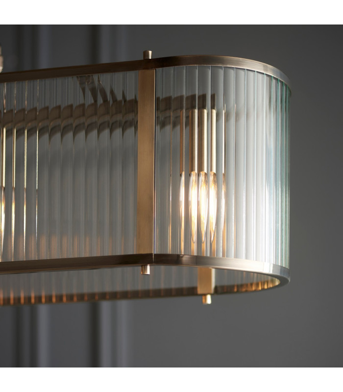 Ridgeton Bar Pendant Ceiling Light Antique Brass Plate, Clear Ribbed Glass, 4x E14