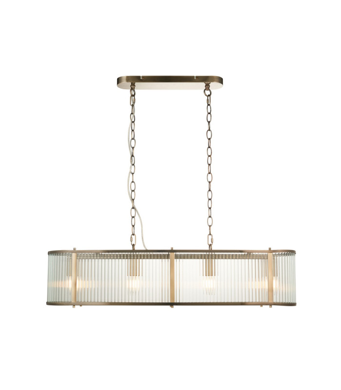 Ridgeton Bar Pendant Ceiling Light Antique Brass Plate, Clear Ribbed Glass, 4x E14