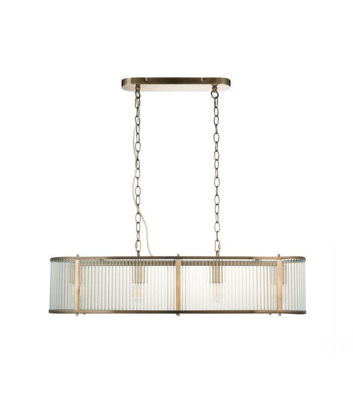 Ridgeton Bar Pendant Ceiling Light Antique Brass Plate, Clear Ribbed Glass, 4x E14