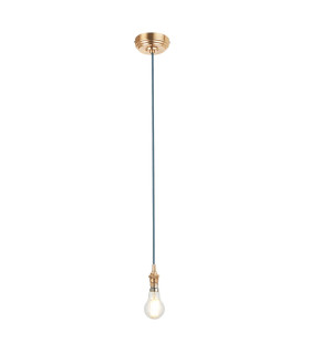 Eltham Slim Pendant Ceiling Light Brushed Aged Brass Plate, Blue Flex, 1x B22