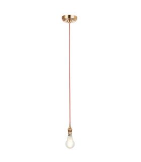 Eltham Slim Pendant Ceiling Light Brushed Aged Brass Plate, Red Flex, 1x B22