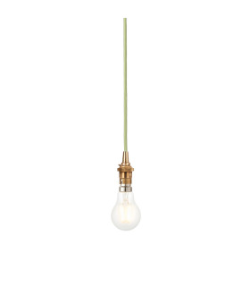 Eltham Slim Pendant Ceiling Light Brushed Aged Brass Plate, Green Flex, 1x B22