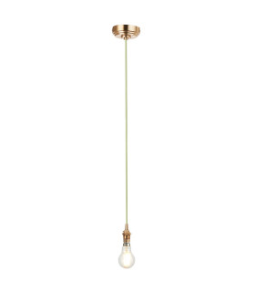 Eltham Slim Pendant Ceiling Light Brushed Aged Brass Plate, Green Flex, 1x B22