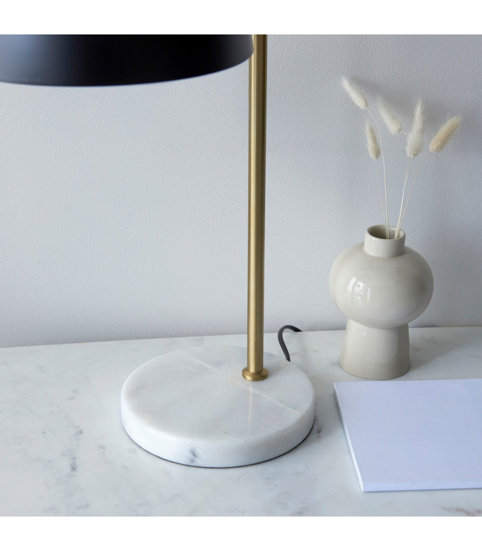 Buchanan Table Lamp Matt Black, Antique Brass Plate, Grey Marble, 1x E27