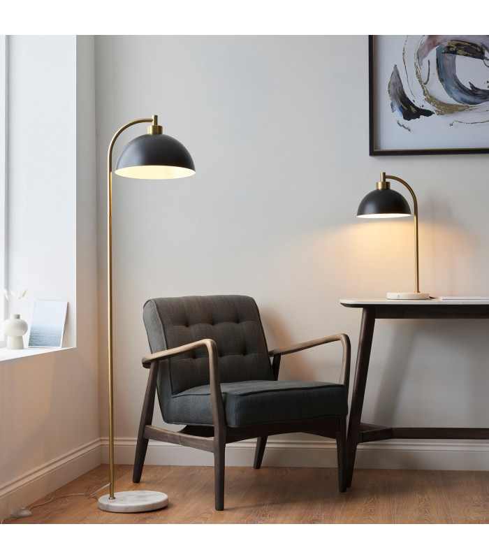 Buchanan Table Lamp Matt Black, Antique Brass Plate, Grey Marble, 1x E27