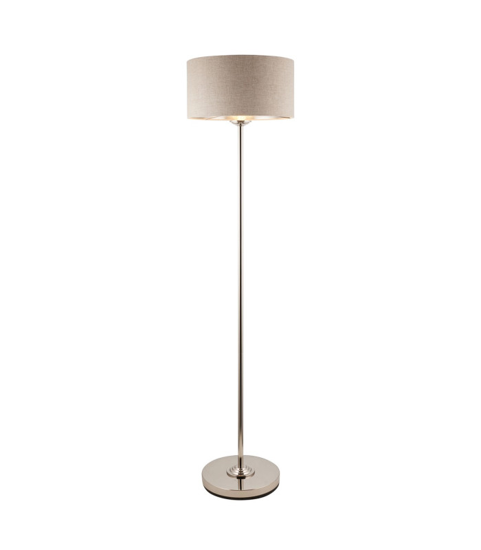 Highclere Floor Lamp with Shade Brushed Chrome Plate, Natural Linen, 1x E27