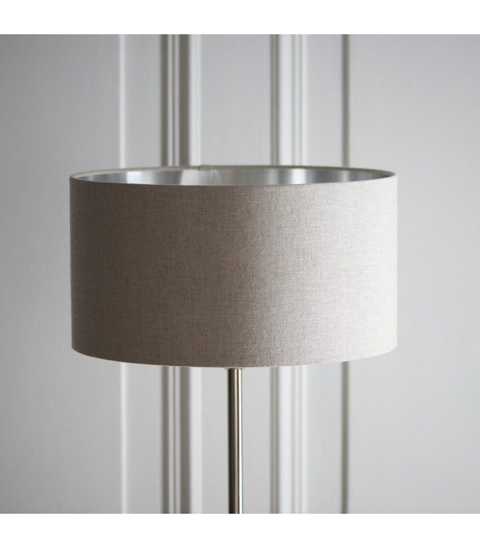 Highclere Floor Lamp with Shade Brushed Chrome Plate, Natural Linen, 1x E27