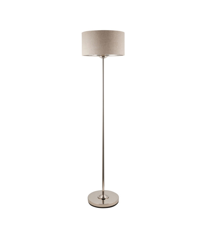 Highclere Floor Lamp with Shade Brushed Chrome Plate, Natural Linen, 1x E27