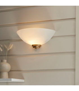 Welles Flush Wall Uplighter Brushed Aged Brass Plate, White Glass, 1x E27