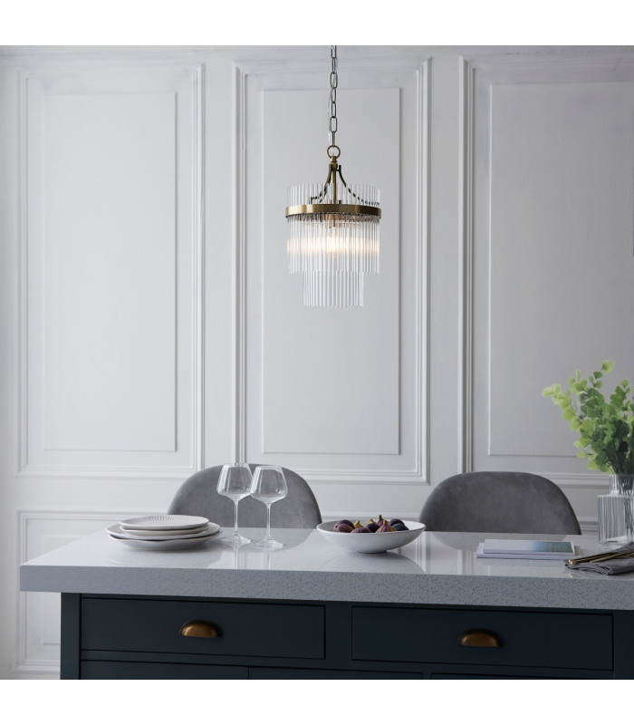 Marietta Pendant Ceiling Light Antique Brass Plate, Clear Glass, 1x E27
