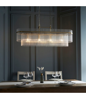 Marietta Bar Pendant Ceiling Light Antique Brass Plate, Clear Glass, 4x E14
