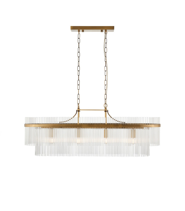 Marietta Bar Pendant Ceiling Light Antique Brass Plate, Clear Glass, 4x E14
