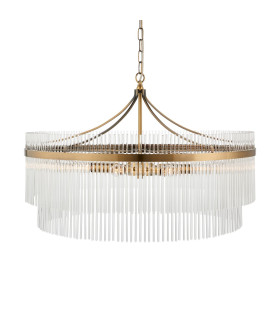 Marietta Grand Pendant Ceiling Light Antique Brass Plate, Clear Glass, 7x E14