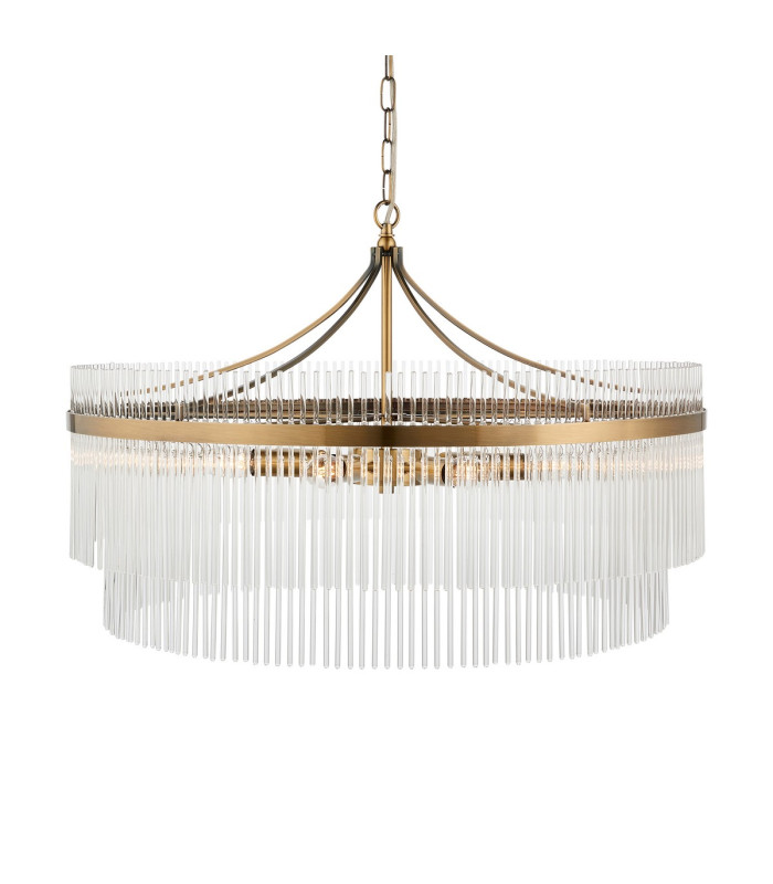 Marietta Grand Pendant Ceiling Light Antique Brass Plate, Clear Glass, 7x E14