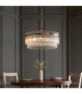 Marietta Grand Pendant Ceiling Light Antique Brass Plate, Clear Glass, 7x E14