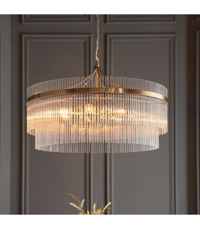 Marietta Grand Pendant Ceiling Light Antique Brass Plate, Clear Glass, 7x E14