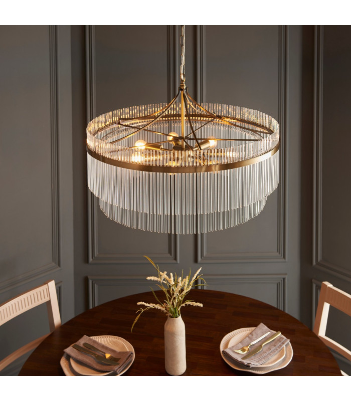Marietta Grand Pendant Ceiling Light Antique Brass Plate, Clear Glass, 7x E14