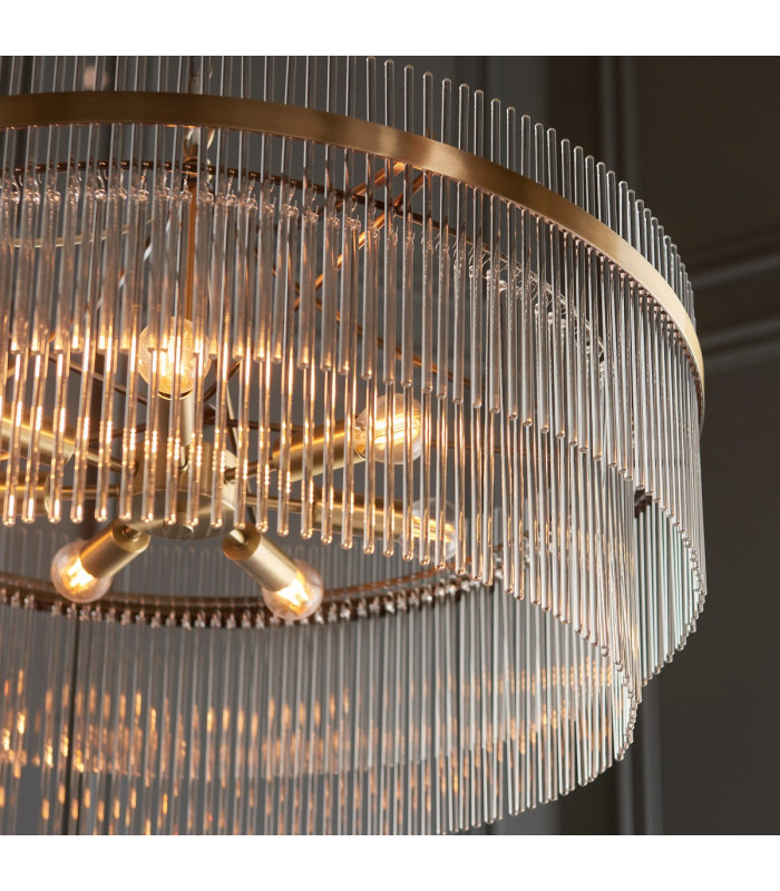 Marietta Grand Pendant Ceiling Light Antique Brass Plate, Clear Glass, 7x E14