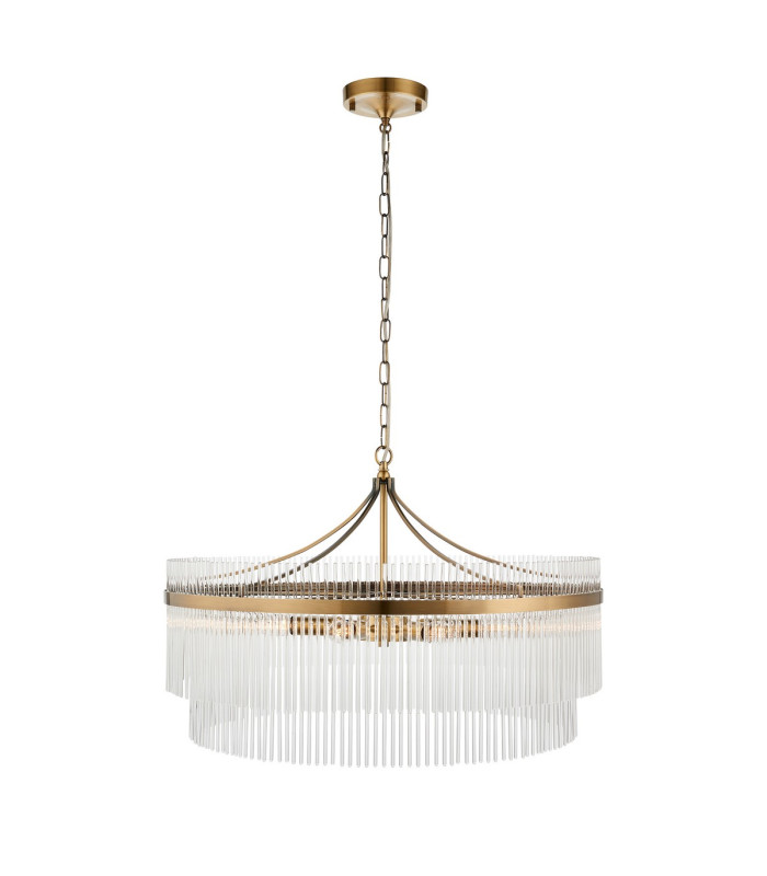 Marietta Grand Pendant Ceiling Light Antique Brass Plate, Clear Glass, 7x E14