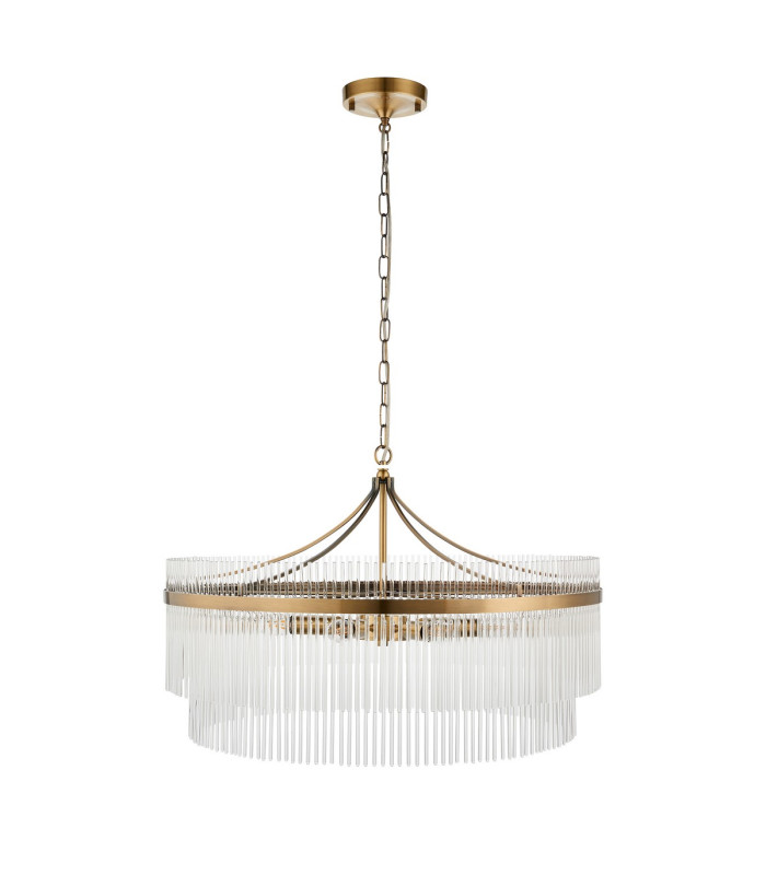 Marietta Grand Pendant Ceiling Light Antique Brass Plate, Clear Glass, 7x E14