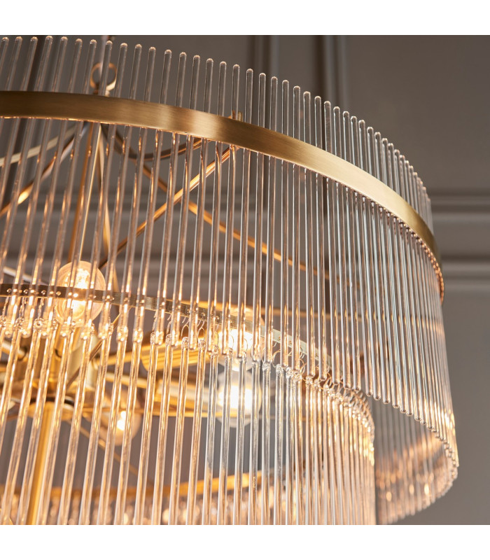 Marietta Pendant Ceiling Light Antique Brass Plate, Clear Glass, 16x E14