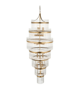 Marietta Grand Pendant Ceiling Light Antique Brass Plate, Clear Glass, 21x E14