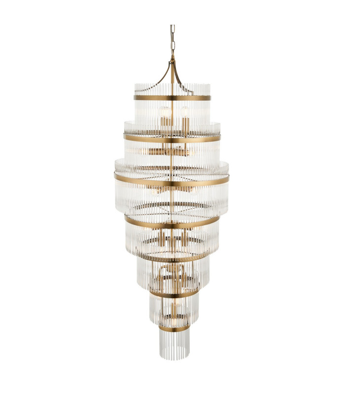 Marietta Grand Pendant Ceiling Light Antique Brass Plate, Clear Glass, 21x E14