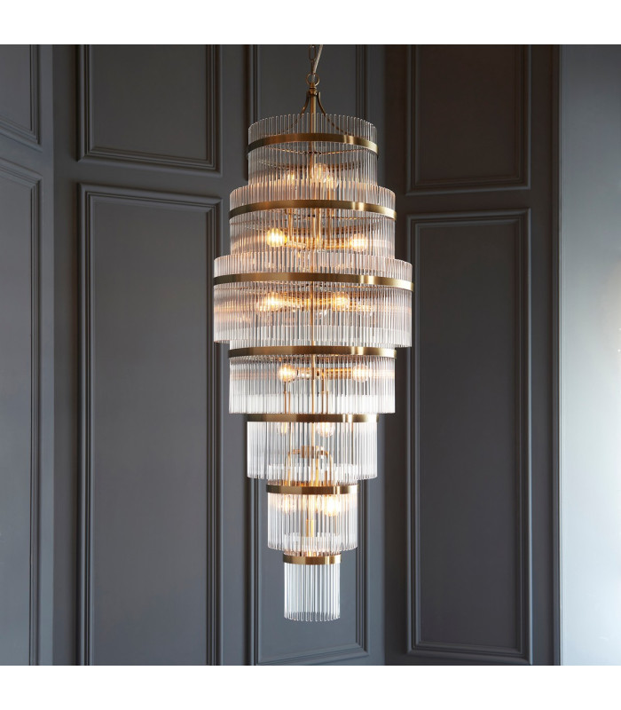 Marietta Grand Pendant Ceiling Light Antique Brass Plate, Clear Glass, 21x E14