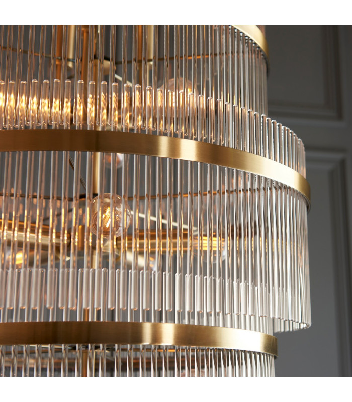 Marietta Grand Pendant Ceiling Light Antique Brass Plate, Clear Glass, 21x E14