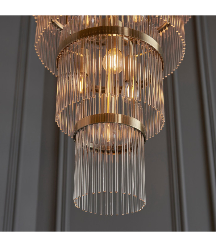 Marietta Grand Pendant Ceiling Light Antique Brass Plate, Clear Glass, 21x E14