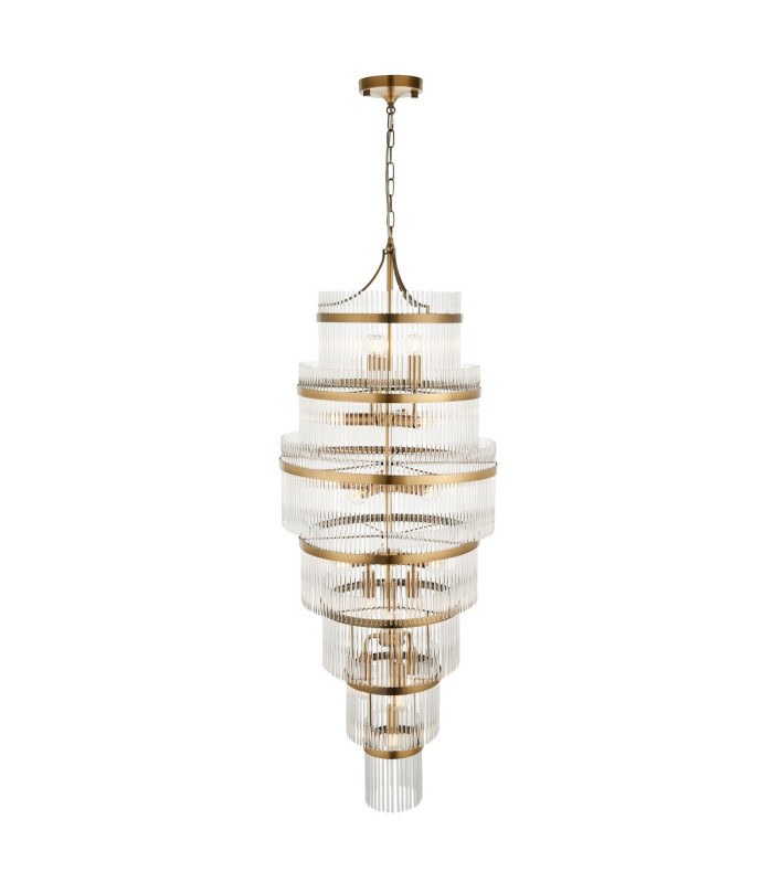 Marietta Grand Pendant Ceiling Light Antique Brass Plate, Clear Glass, 21x E14