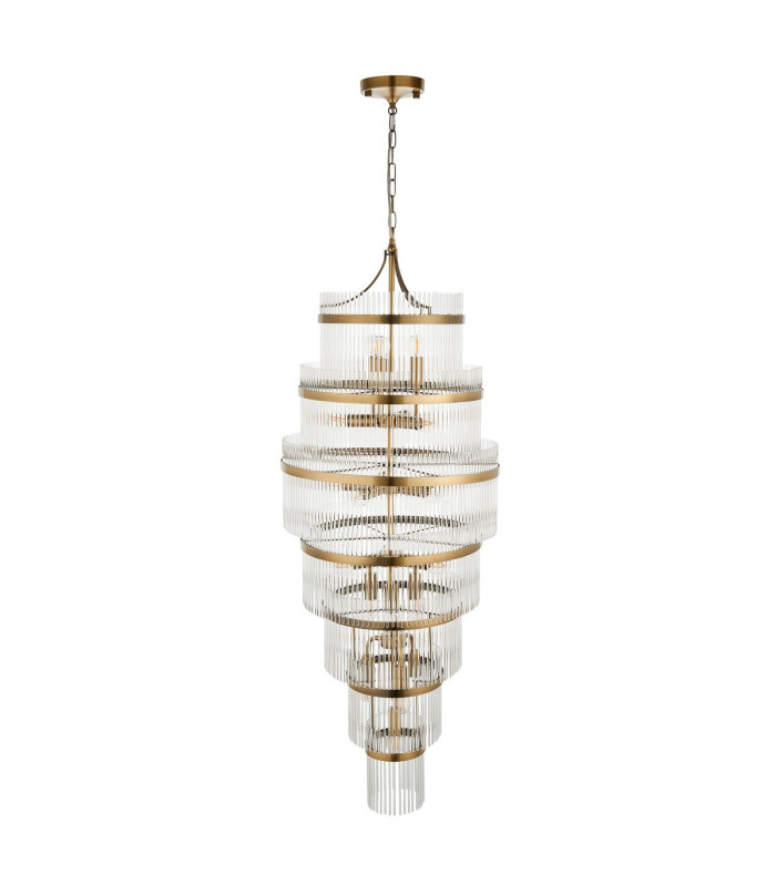 Marietta Grand Pendant Ceiling Light Antique Brass Plate, Clear Glass, 21x E14
