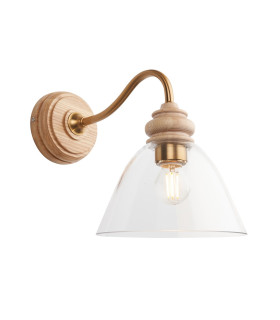 Cotswold Dome Wall Lamp Natural Ash, Brushed Aged Brass Plate, Clear Glass , 1x E14