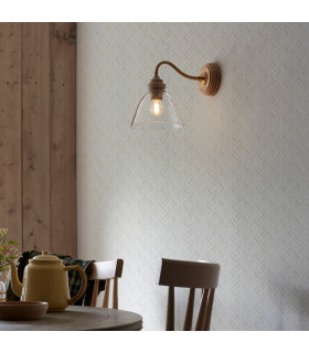 Cotswold Dome Wall Lamp Natural Ash, Brushed Aged Brass Plate, Clear Glass , 1x E14