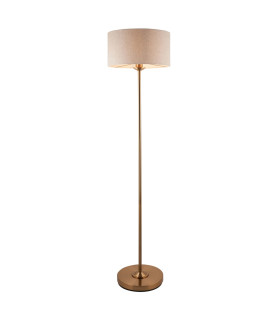 Highclere Floor Lamp with Shade Vintage Brass, Natural Linen, 1x E27
